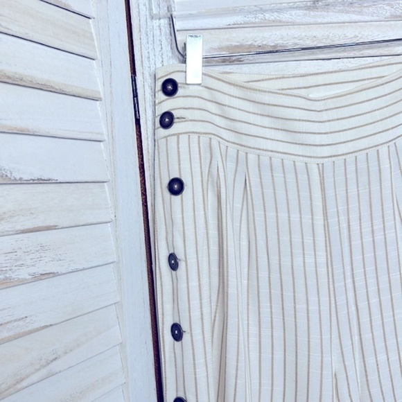 ANTHROPOLOGIE * Buttoned Wide Leg Pants Neutral Striped Linen Mix Size 0 / XS - Picture 6 of 10